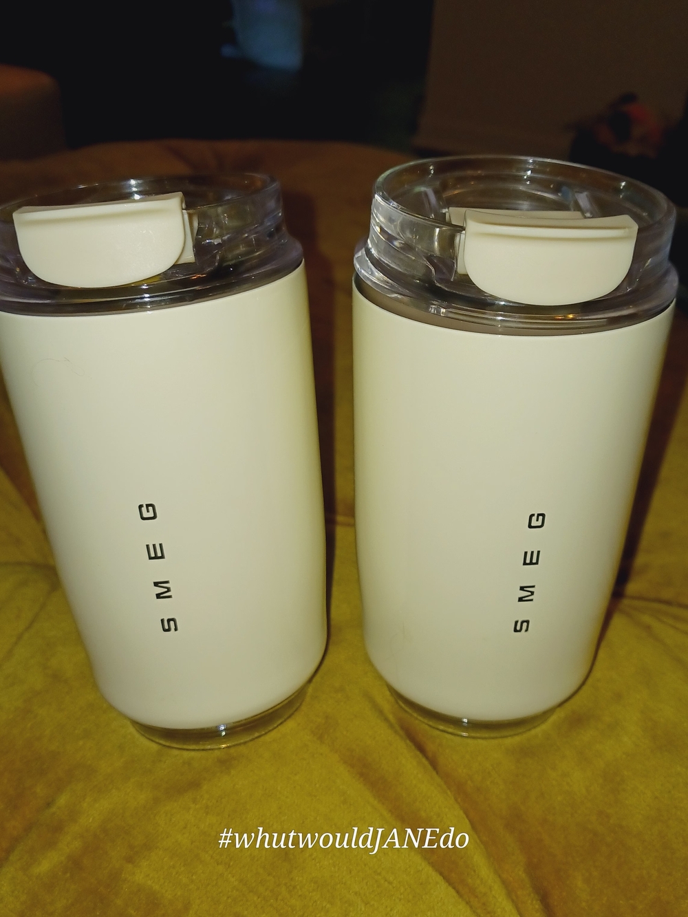 SMEG Cream Travel Mugs - Set of 2 NEW! Tick Tock